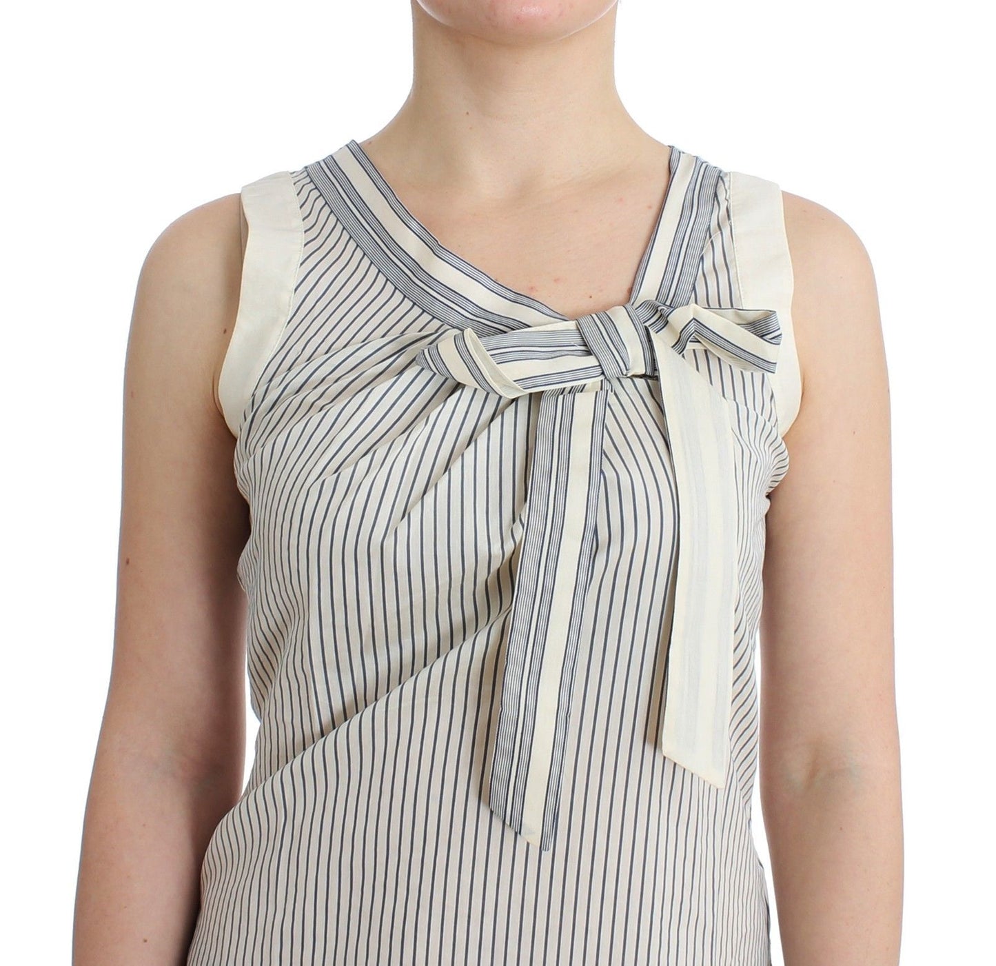 Ermanno Scervino Chic Striped Cotton-Silk Bow Top Ermanno Scervino