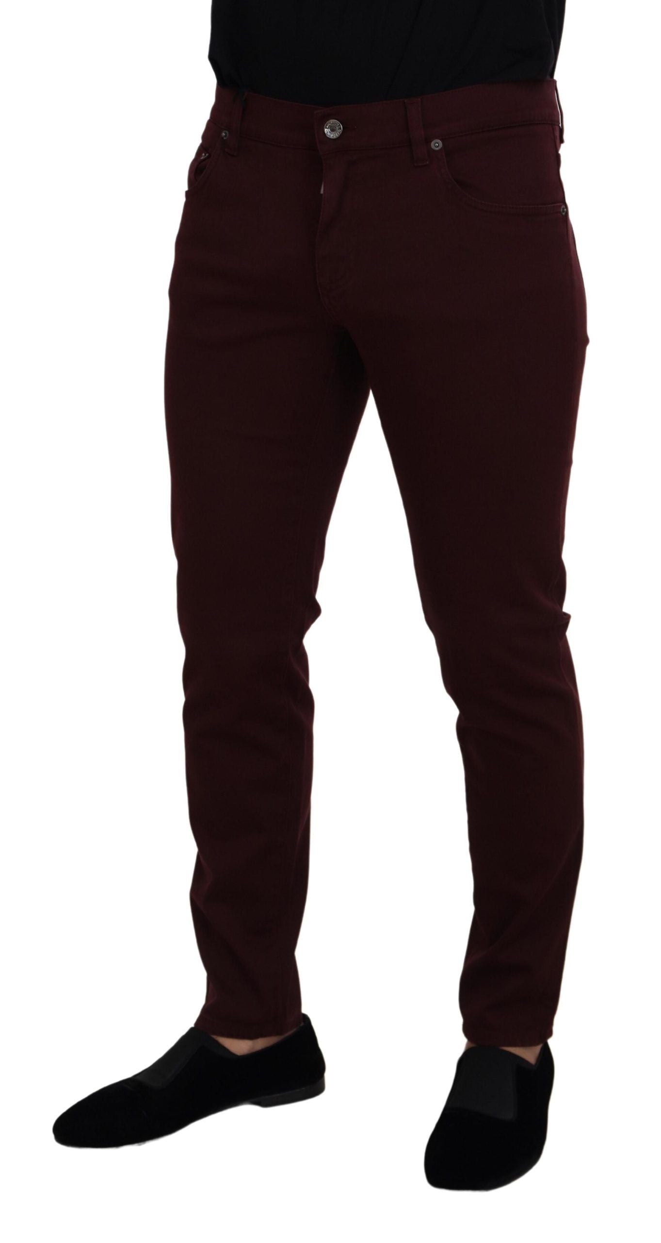 Dolce & Gabbana Slim Fit Bordeaux Jeans - Italian Luxury Dolce & Gabbana