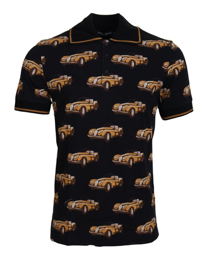 Dolce & Gabbana Elegant Car Print Polo T-Shirt in Black Dolce & Gabbana