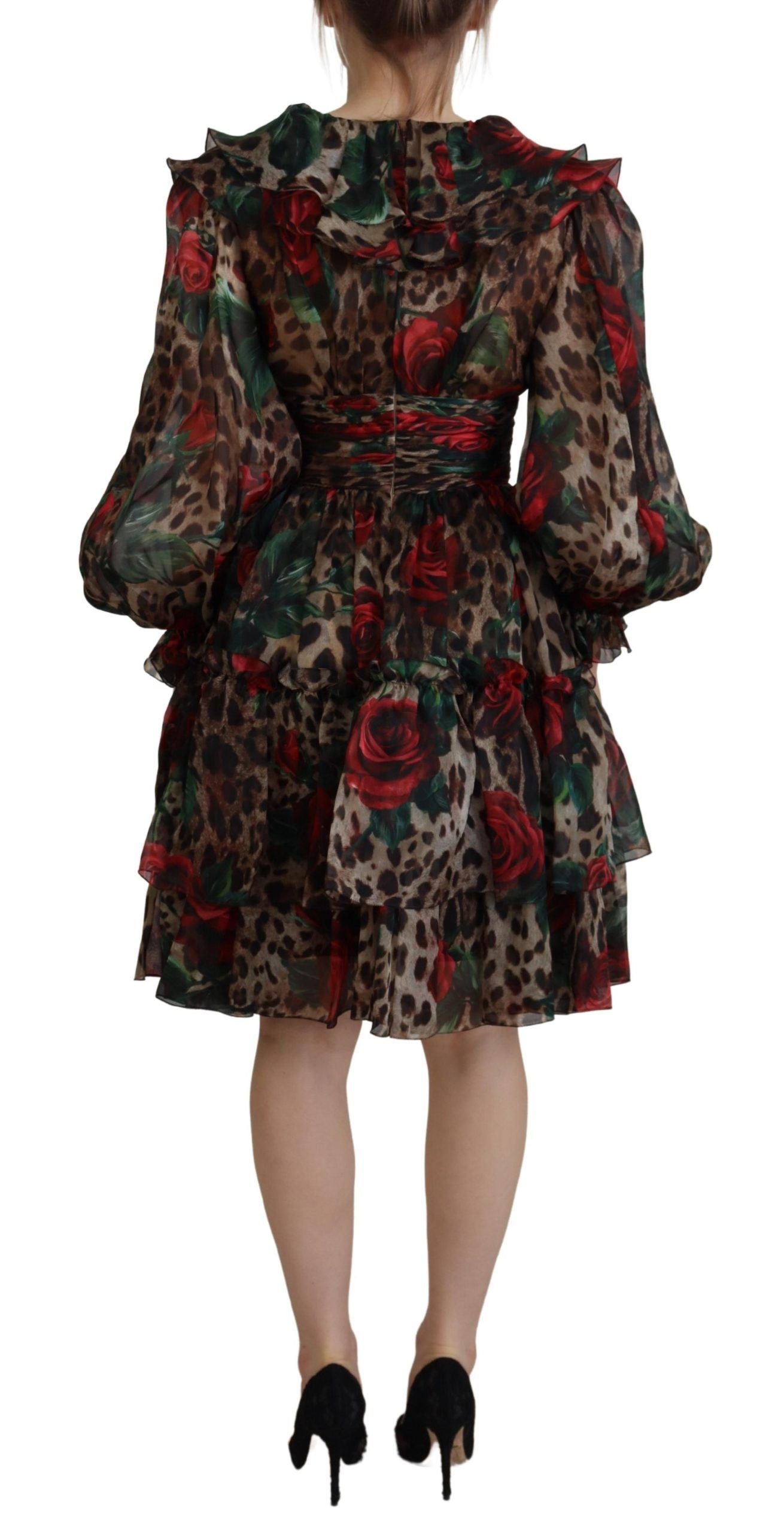 Dolce & Gabbana Silk Leopard Print & Red Roses Dress Dolce & Gabbana