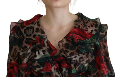 Dolce & Gabbana Silk Leopard Print & Red Roses Dress Dolce & Gabbana