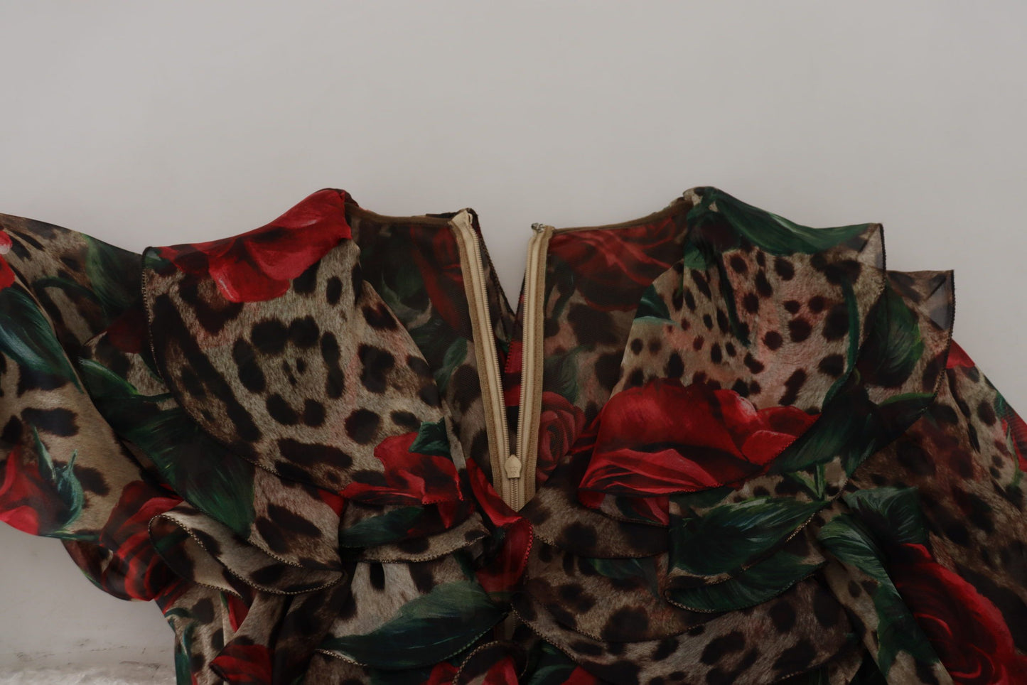 Dolce & Gabbana Silk Leopard Print & Red Roses Dress Dolce & Gabbana