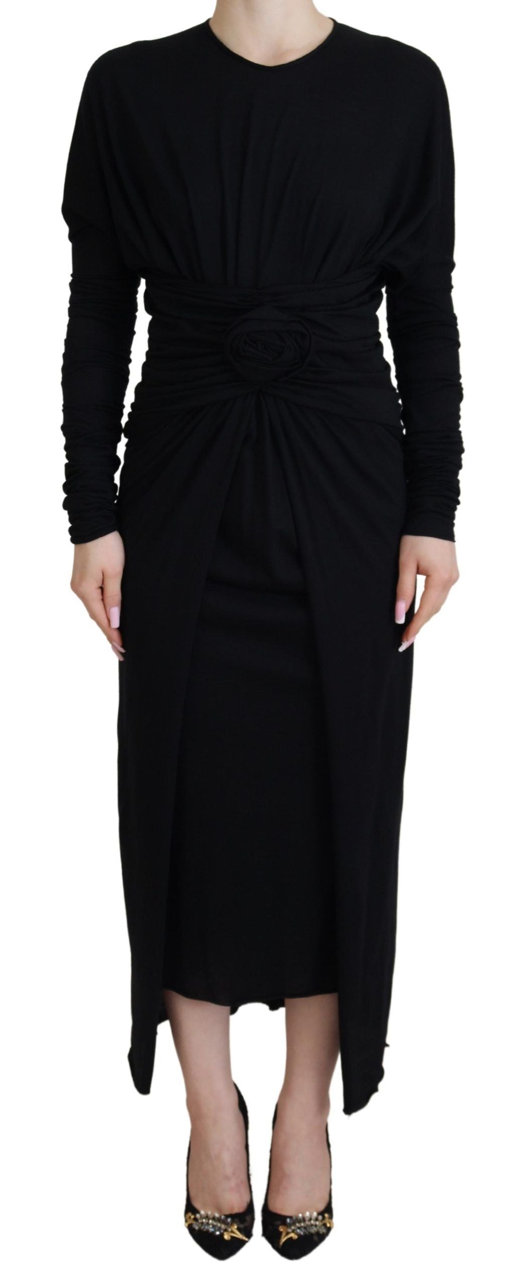 Dolce & Gabbana Elegant Sheath Wrap Dress with Long Sleeves Dolce & Gabbana