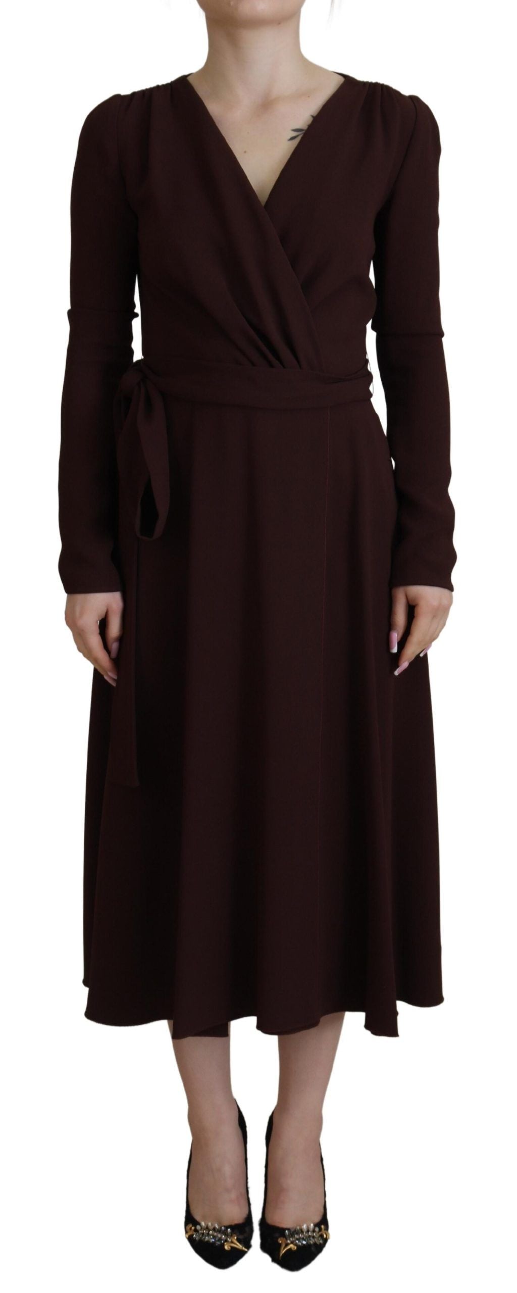 Dolce & Gabbana Elegant Brown Long Sleeve Wrap Dress Dolce & Gabbana