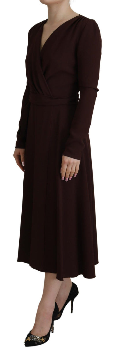 Dolce & Gabbana Elegant Brown Long Sleeve Wrap Dress Dolce & Gabbana