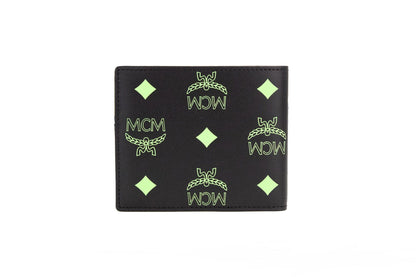 MCM Small Black Summer Green Smooth Visetos Monogram Logo Leather Bifold Wallet MCM