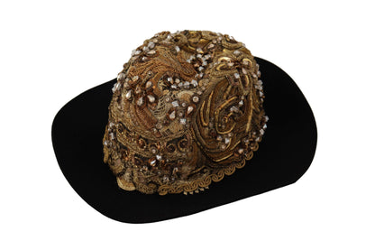 Dolce & Gabbana Elegant Black Gold Studded Fedora Dolce & Gabbana