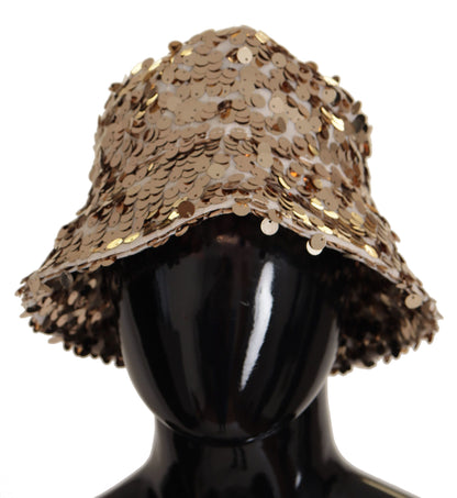 Dolce & Gabbana Elegant Sequined Gold Bucket Hat