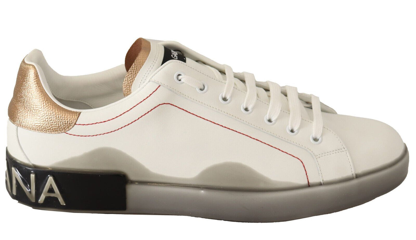 Dolce & Gabbana Elegant White & Gold Leather Sneakers Dolce & Gabbana