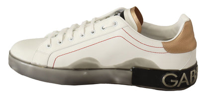 Dolce & Gabbana Elegant White & Gold Leather Sneakers Dolce & Gabbana