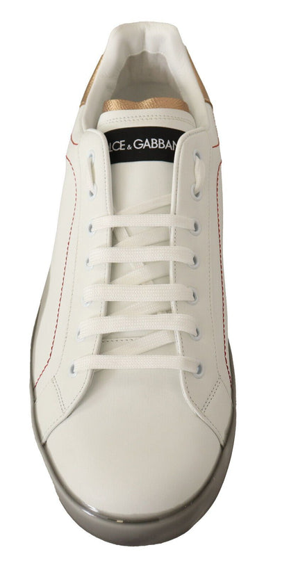 Dolce & Gabbana Elegant White & Gold Leather Sneakers Dolce & Gabbana