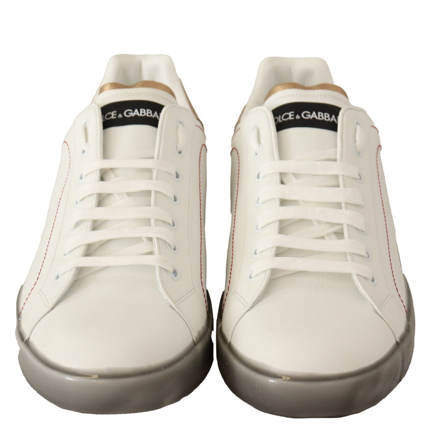 Dolce & Gabbana Elegant White & Gold Leather Sneakers Dolce & Gabbana