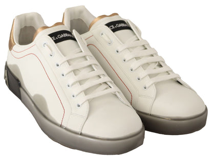 Dolce & Gabbana Elegant White & Gold Leather Sneakers Dolce & Gabbana