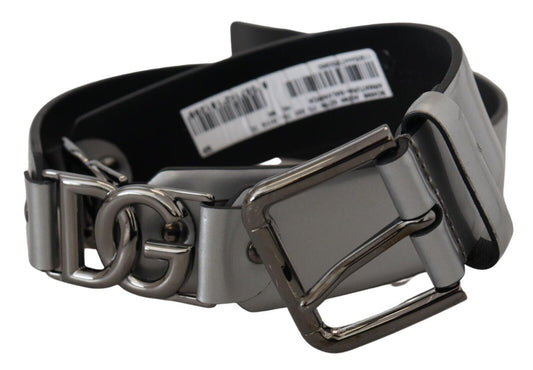 Dolce & Gabbana Chic Silver Leather Belt with Metal Buckle Dolce & Gabbana