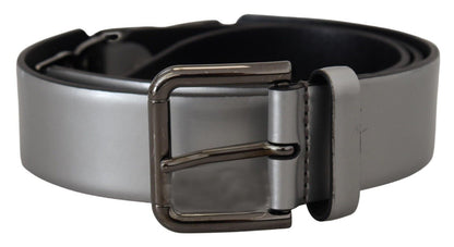 Dolce & Gabbana Chic Silver Leather Belt with Metal Buckle Dolce & Gabbana