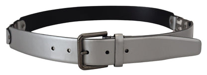 Dolce & Gabbana Chic Silver Leather Belt with Metal Buckle Dolce & Gabbana