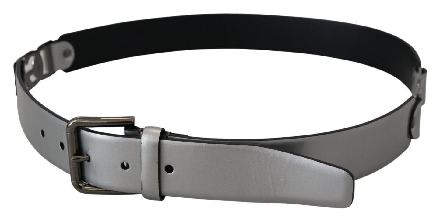 Dolce & Gabbana Chic Silver Leather Belt with Metal Buckle Dolce & Gabbana