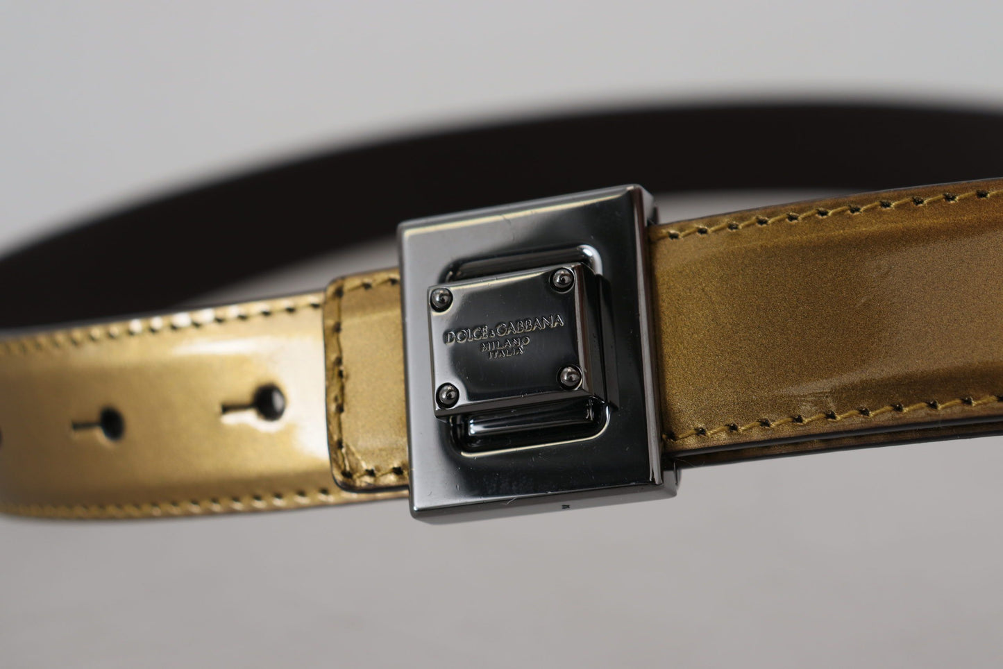 Dolce & Gabbana Gold Square Buckle Leather Belt Dolce & Gabbana