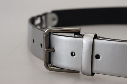 Dolce & Gabbana Chic Silver Leather Belt with Metal Buckle Dolce & Gabbana