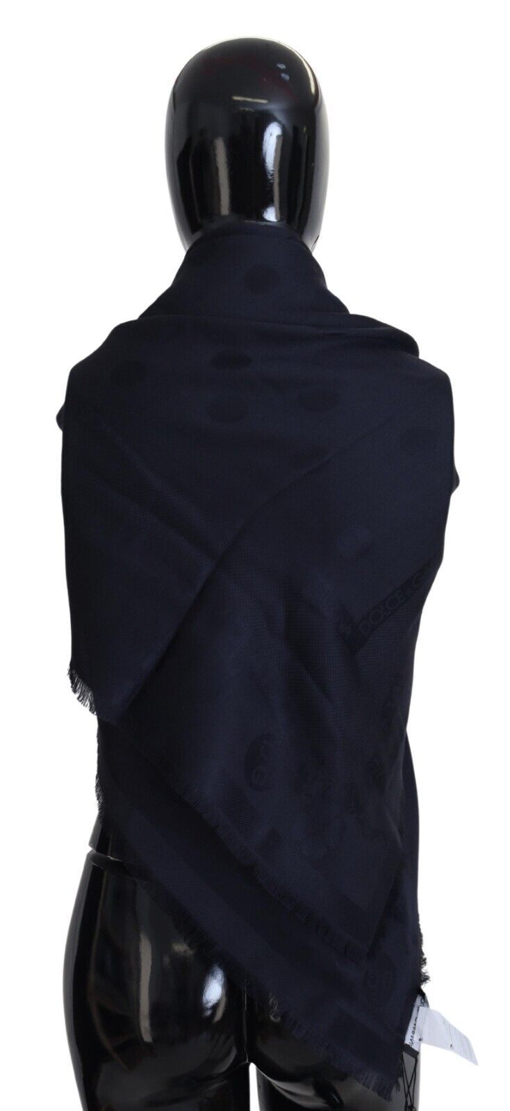 Dolce & Gabbana Elegant Silk-Wool Fringed Scarf in Dark Blue Dolce & Gabbana