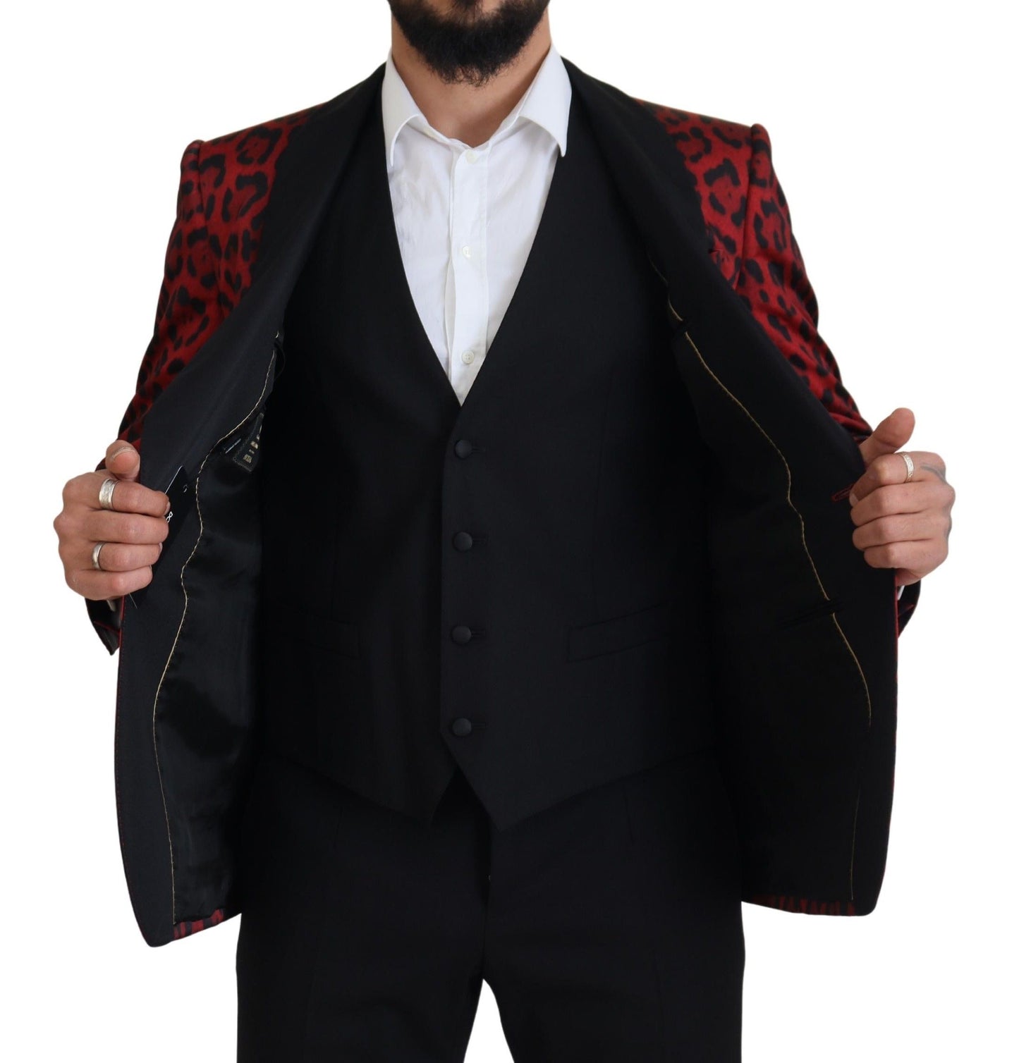 Dolce & Gabbana Radiant Red Leopard Print Three Piece Suit Dolce & Gabbana