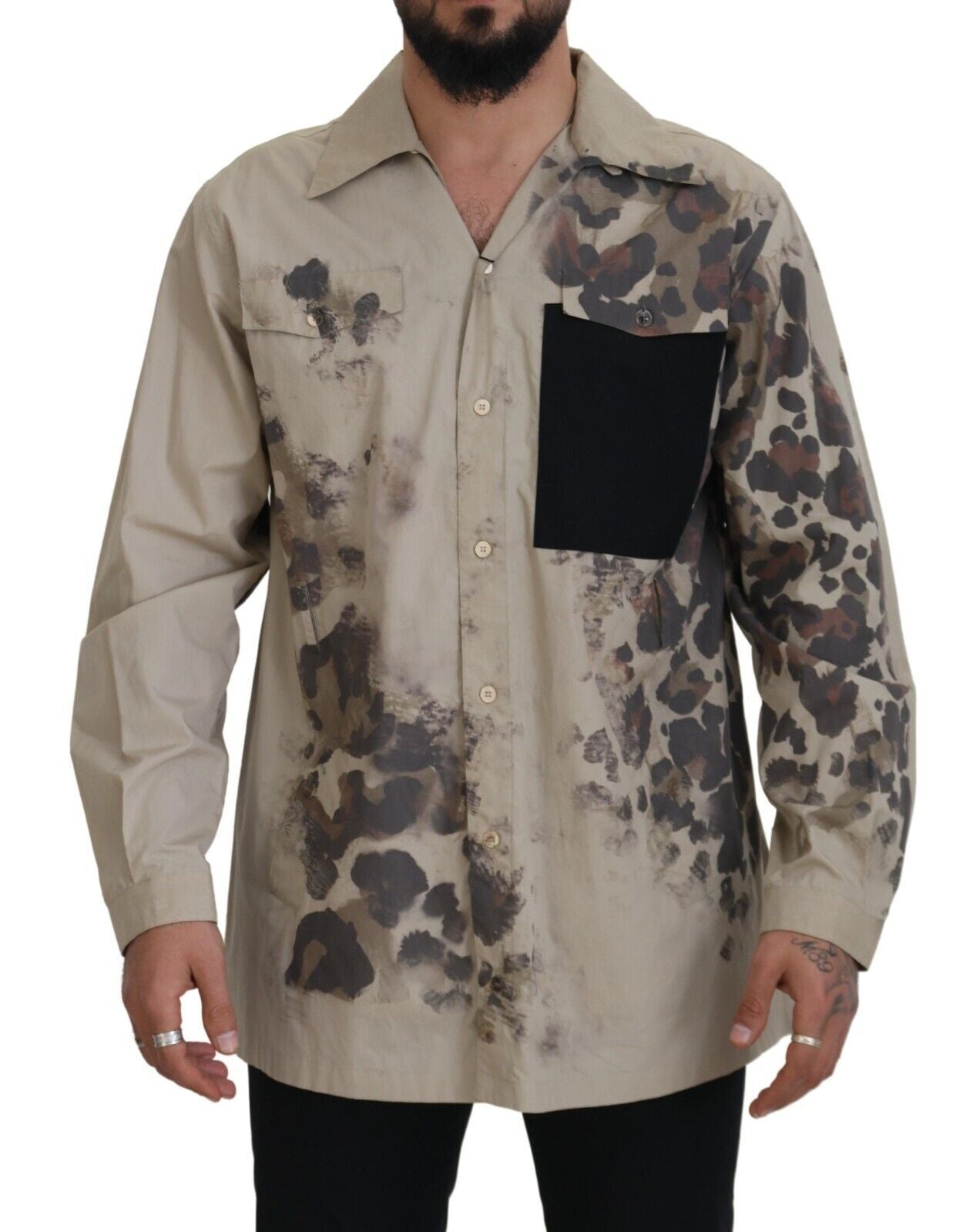 Dolce & Gabbana Beige Cotton Button-Down Casual Shirt Dolce & Gabbana