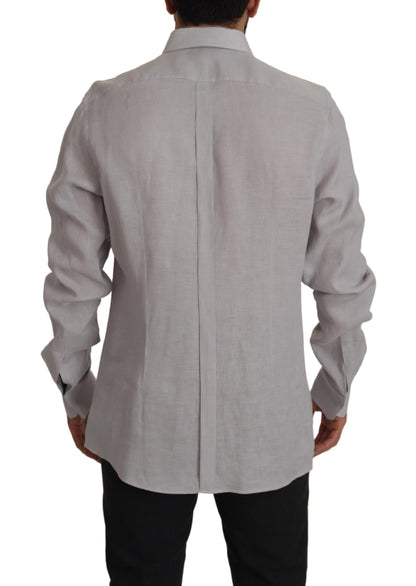 Dolce & Gabbana Elegant Grey Slim Fit Linen Shirt Dolce & Gabbana