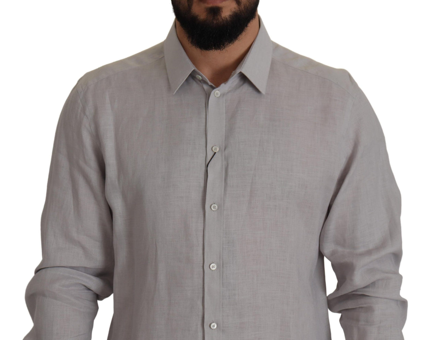 Dolce & Gabbana Elegant Grey Slim Fit Linen Shirt Dolce & Gabbana