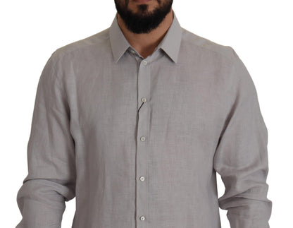 Dolce & Gabbana Elegant Grey Slim Fit Linen Shirt Dolce & Gabbana