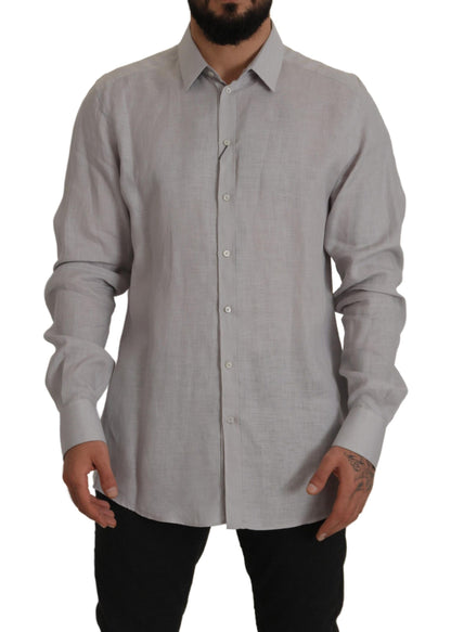 Dolce & Gabbana Elegant Grey Slim Fit Linen Shirt Dolce & Gabbana