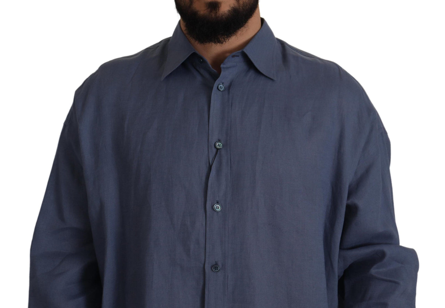 Dolce & Gabbana Elegant Dark Blue Linen Dress Shirt Dolce & Gabbana