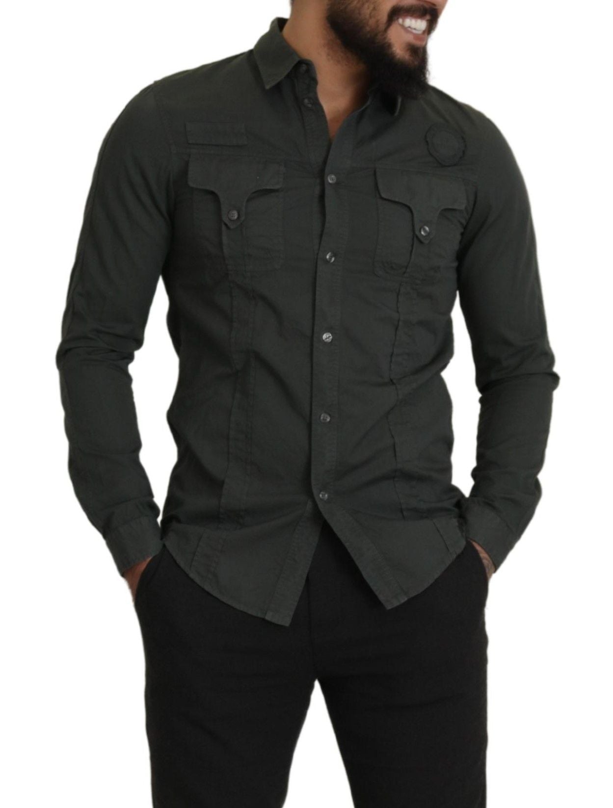 GF Ferre Sleek Dark Gray Cotton Casual Shirt GF Ferre