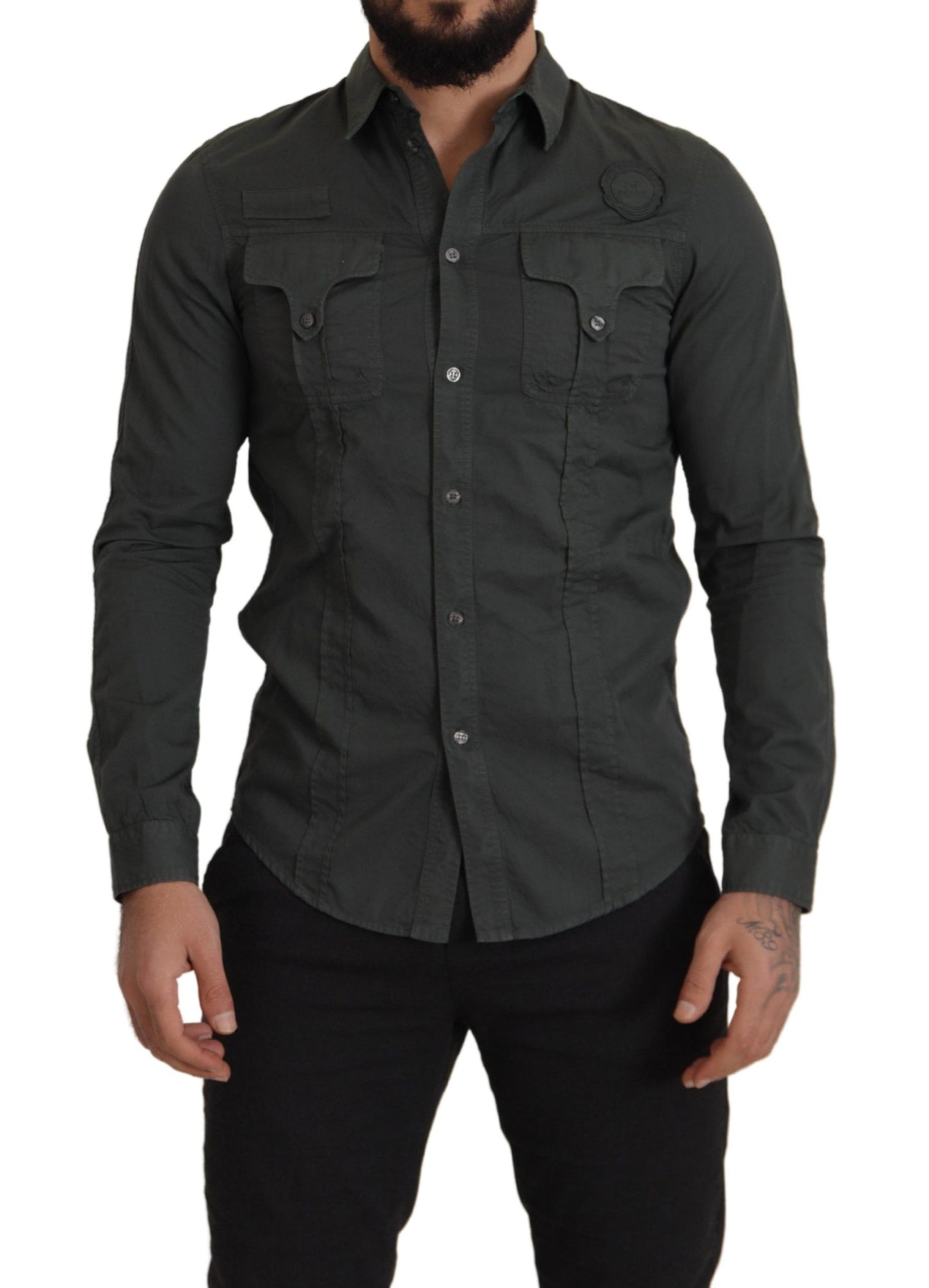 GF Ferre Sleek Dark Gray Cotton Casual Shirt GF Ferre