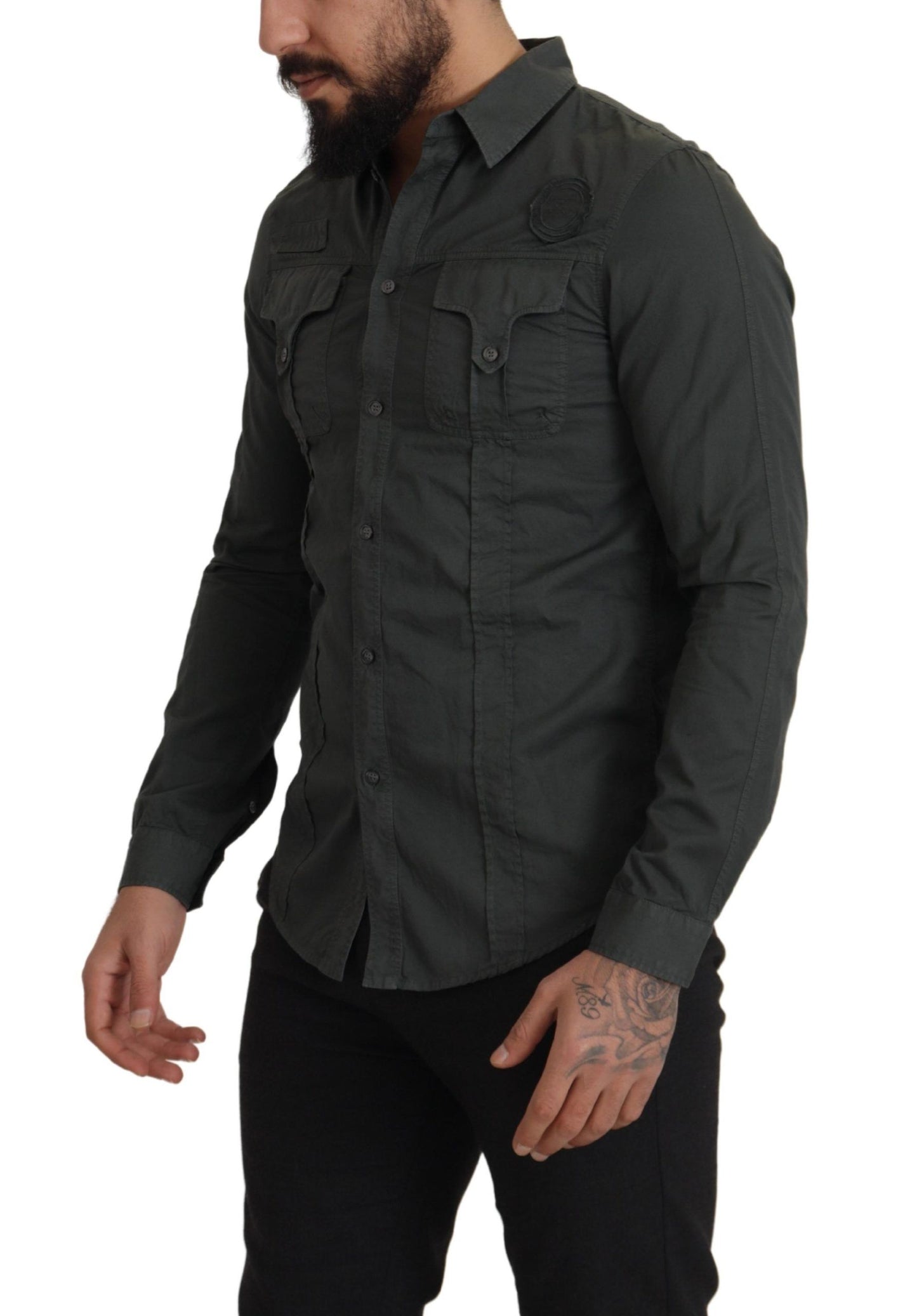 GF Ferre Sleek Dark Gray Cotton Casual Shirt GF Ferre