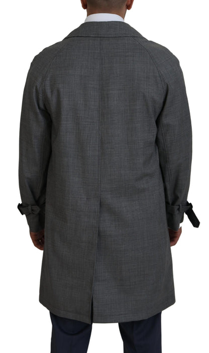 Dolce & Gabbana Elegant Gray Plaid Trench Coat Dolce & Gabbana