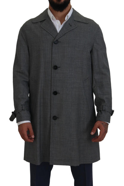 Dolce & Gabbana Elegant Gray Plaid Trench Coat Dolce & Gabbana