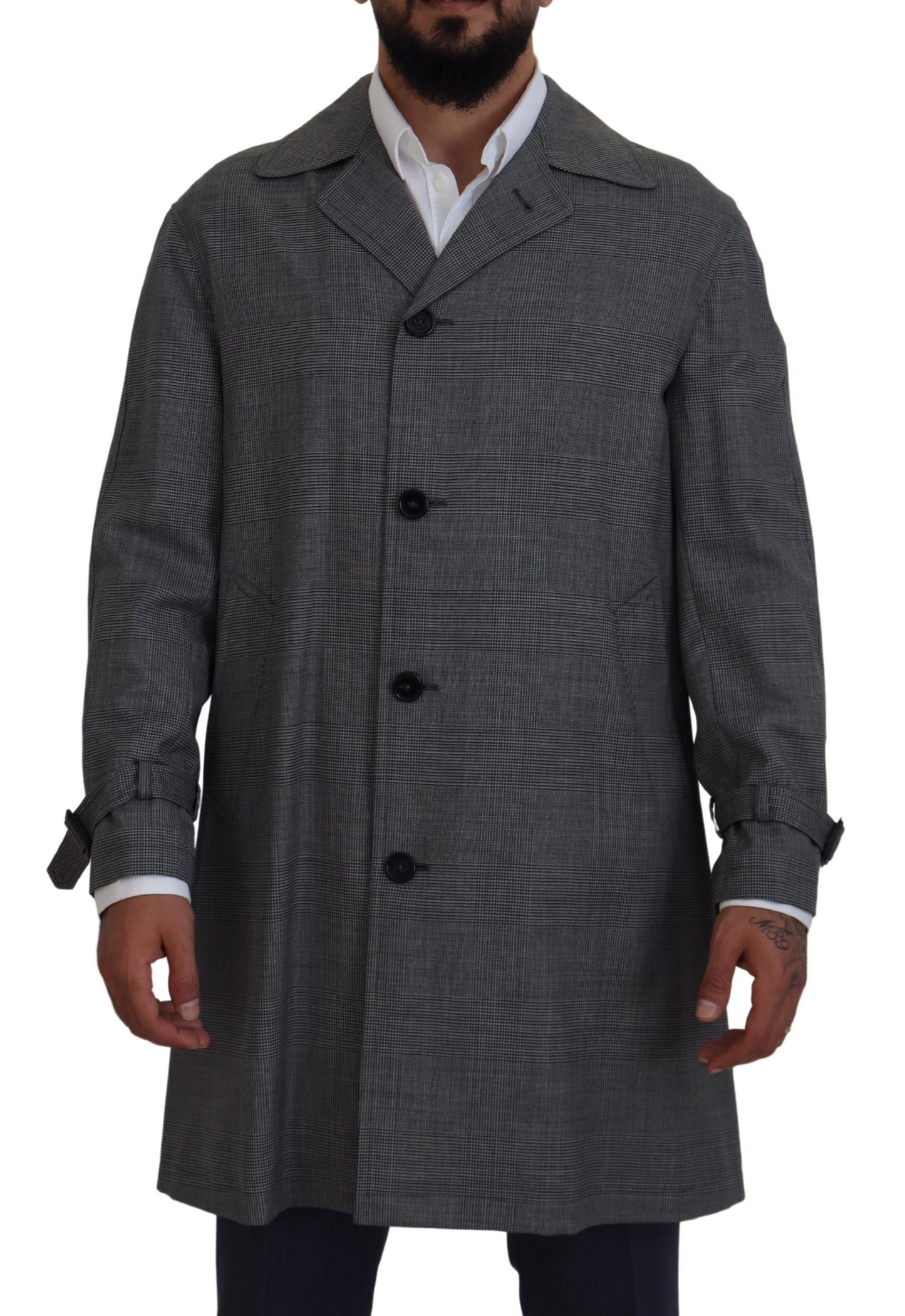 Dolce & Gabbana Elegant Gray Plaid Trench Coat Dolce & Gabbana