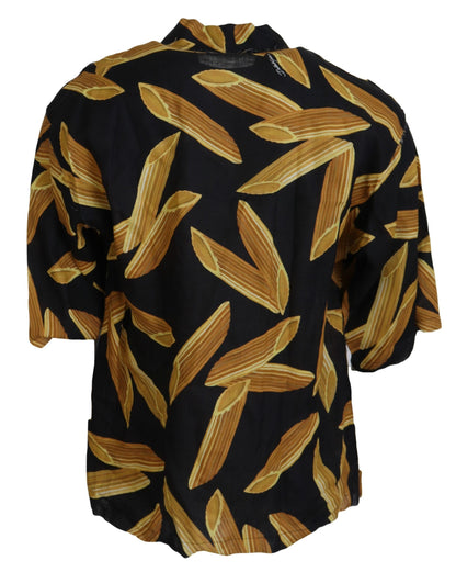 Dolce & Gabbana Black Linen Shirt with Penne Rigate Print Dolce & Gabbana