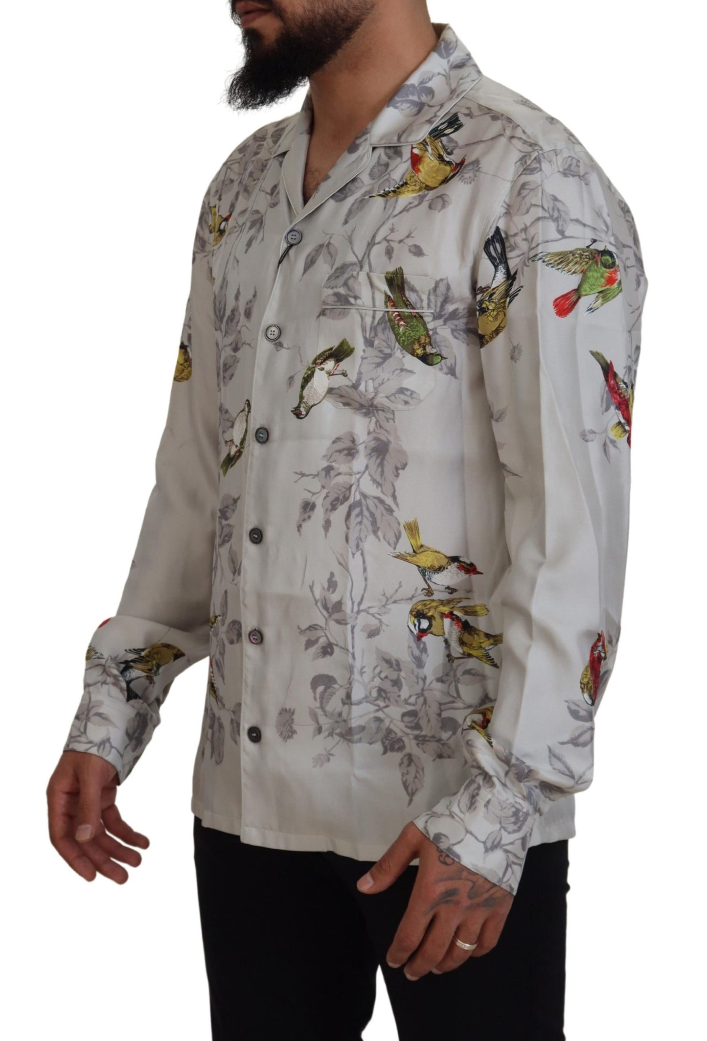 Dolce & Gabbana Elegant Silk Bird Print Casual Shirt Dolce & Gabbana