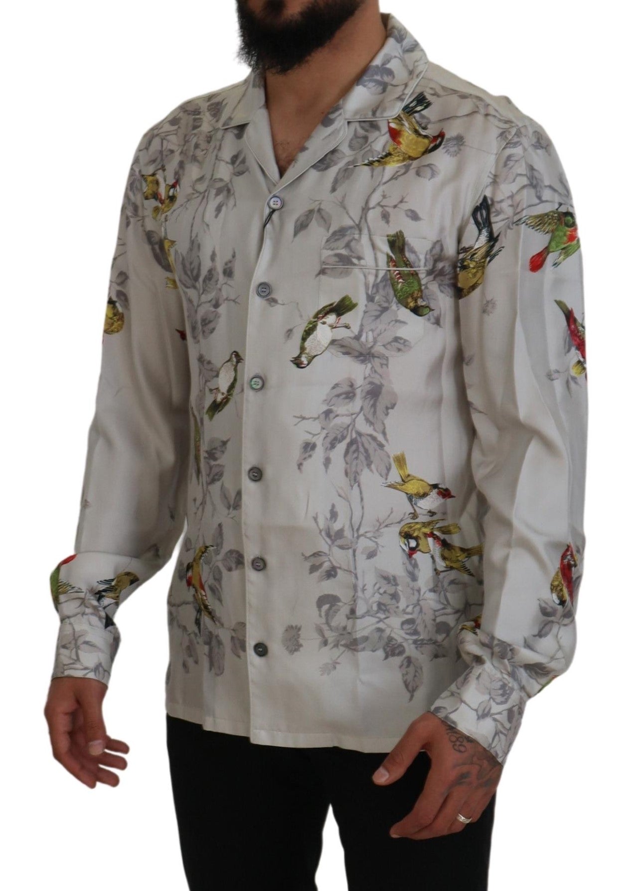 Dolce & Gabbana Elegant Silk Bird Print Casual Shirt Dolce & Gabbana