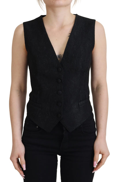 Dolce & Gabbana Elegant Black Silk Blend Waistcoat Vest Dolce & Gabbana