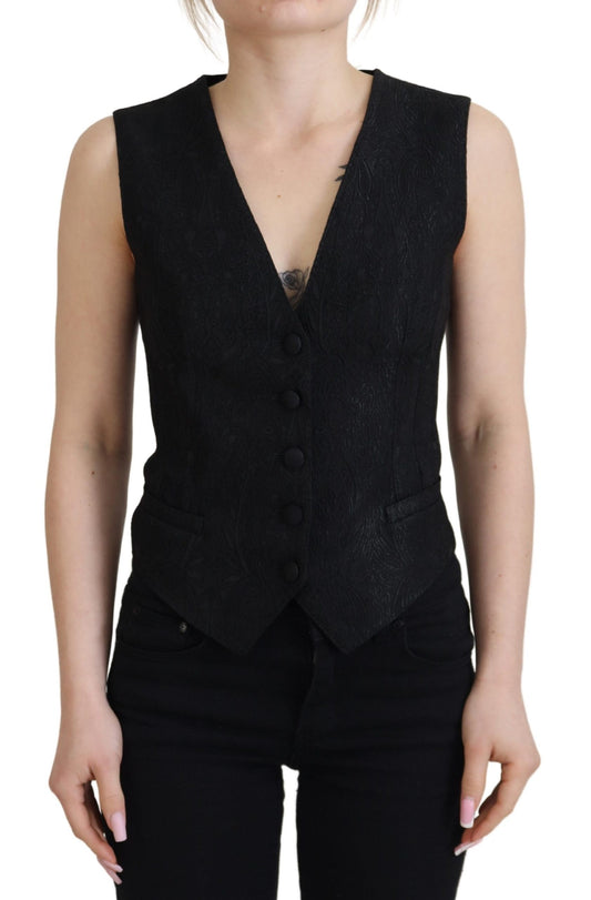 Dolce & Gabbana Elegant Black Silk Blend Waistcoat Vest Dolce & Gabbana