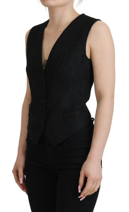 Dolce & Gabbana Elegant Black Silk Blend Waistcoat Vest Dolce & Gabbana