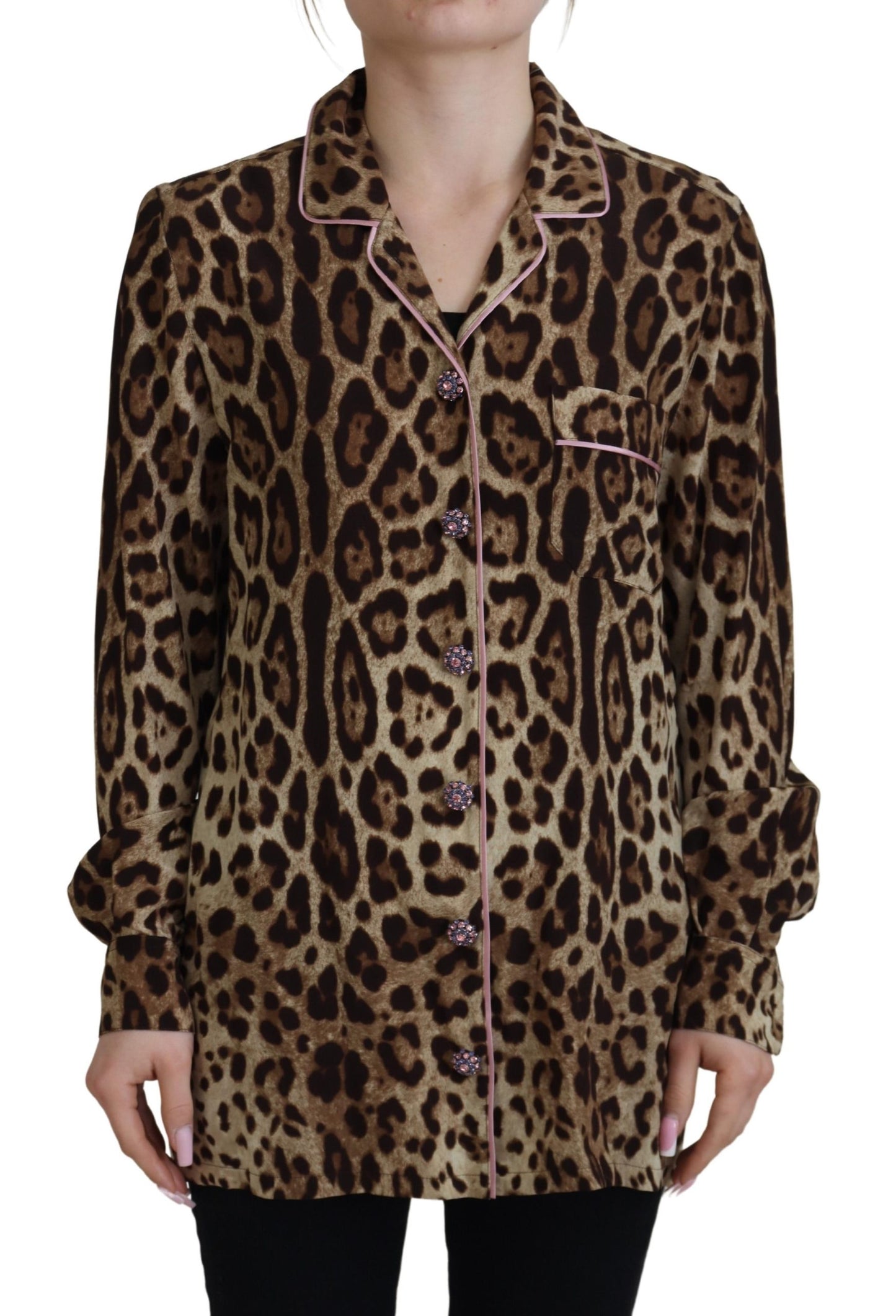 Dolce & Gabbana Elegant Silk Leopard Print Collared Top Dolce & Gabbana