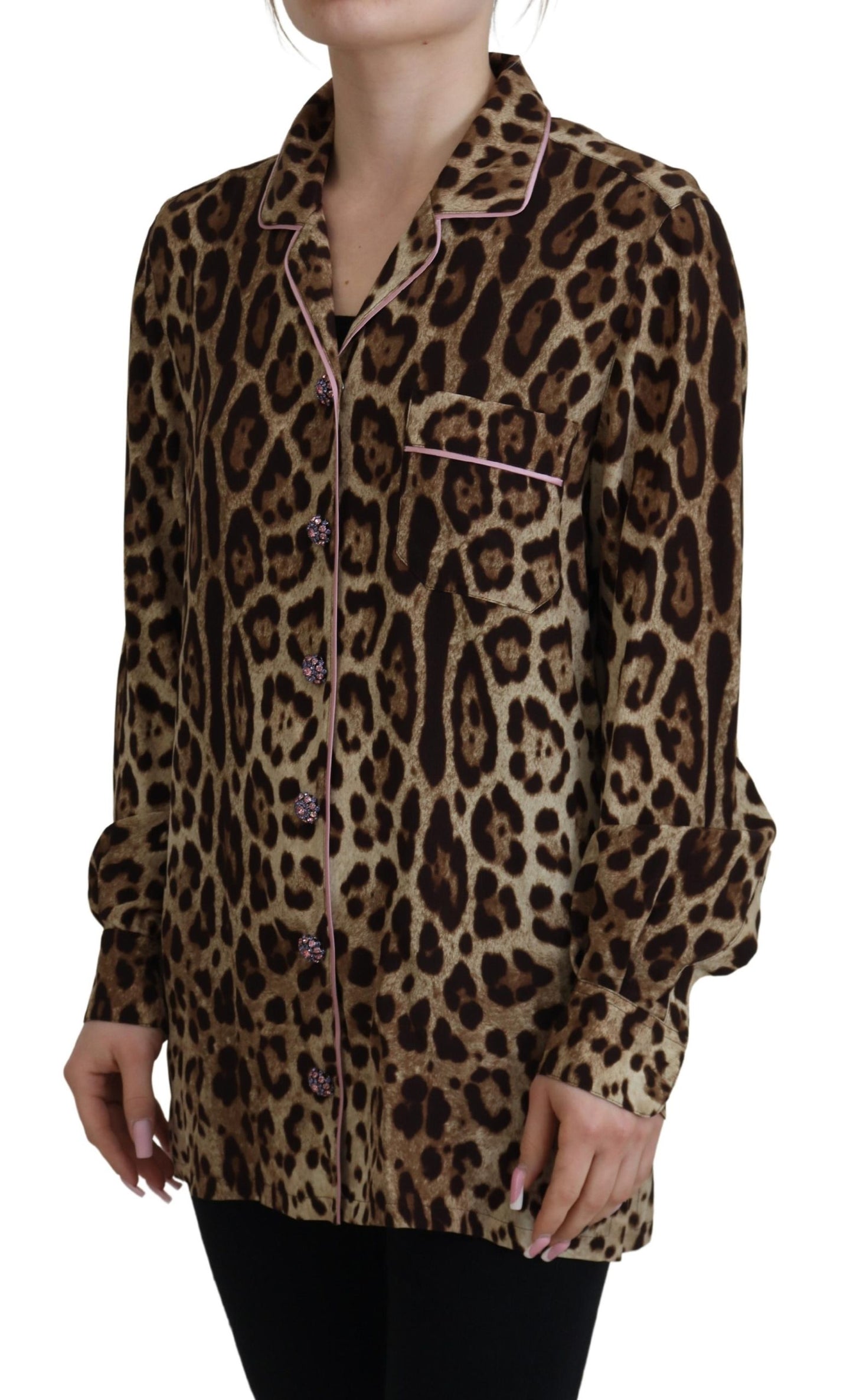 Dolce & Gabbana Elegant Silk Leopard Print Collared Top Dolce & Gabbana