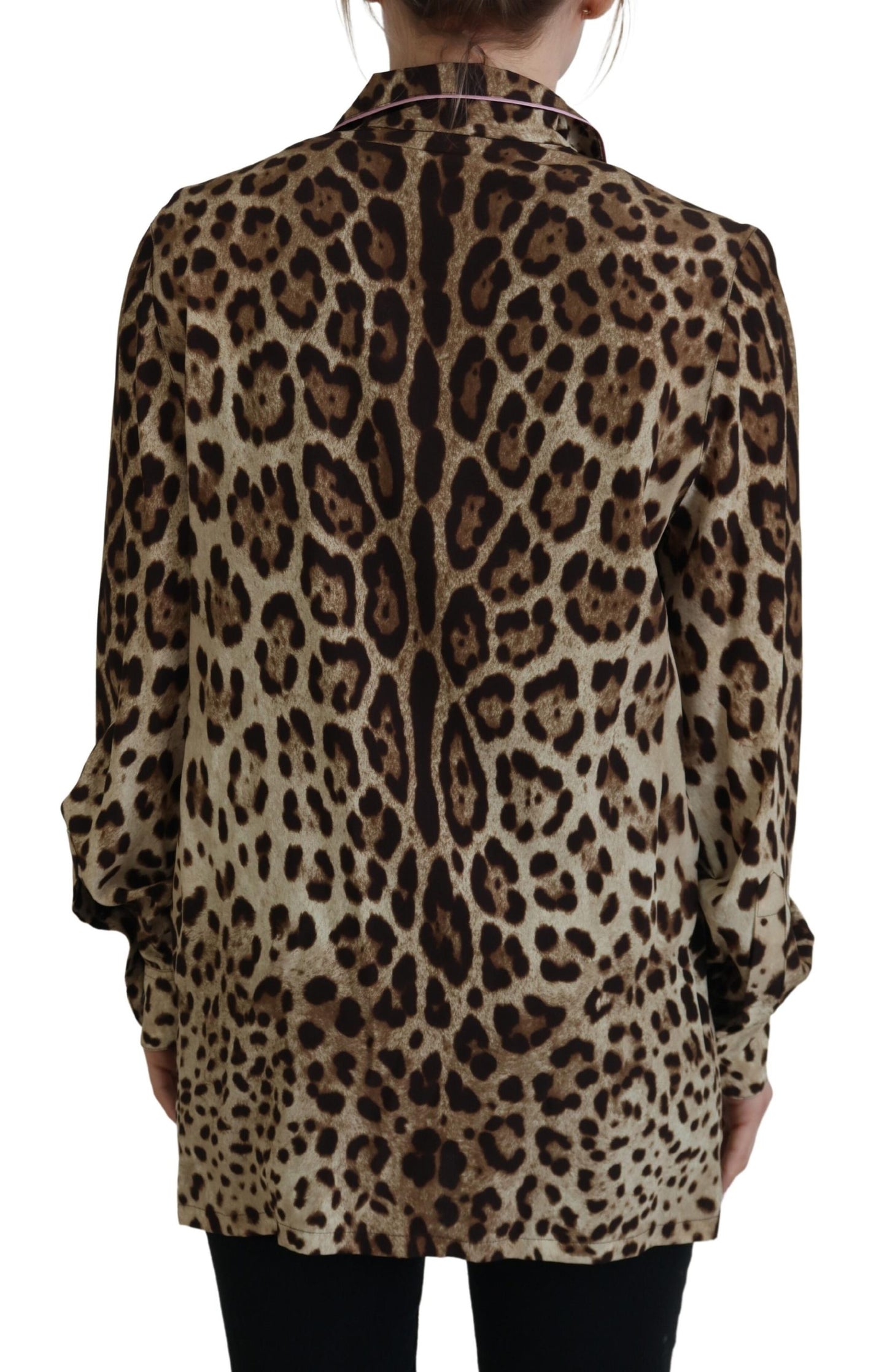 Dolce & Gabbana Elegant Silk Leopard Print Collared Top Dolce & Gabbana