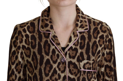 Dolce & Gabbana Elegant Silk Leopard Print Collared Top Dolce & Gabbana