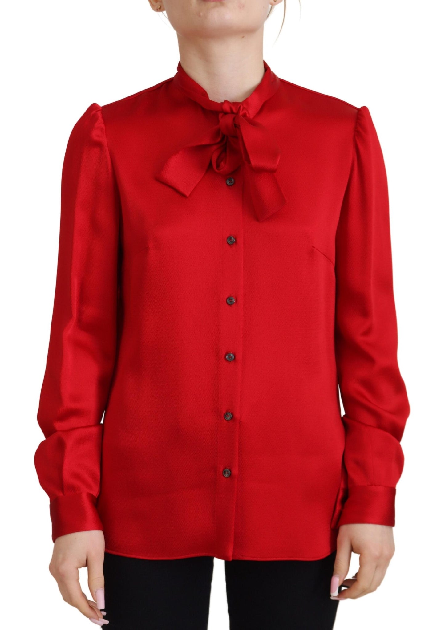 Dolce & Gabbana Elegant Red Ascot Collar Blouse Dolce & Gabbana