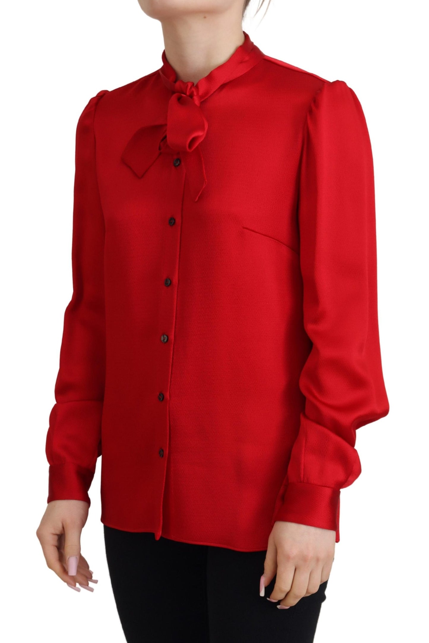 Dolce & Gabbana Elegant Red Ascot Collar Blouse Dolce & Gabbana