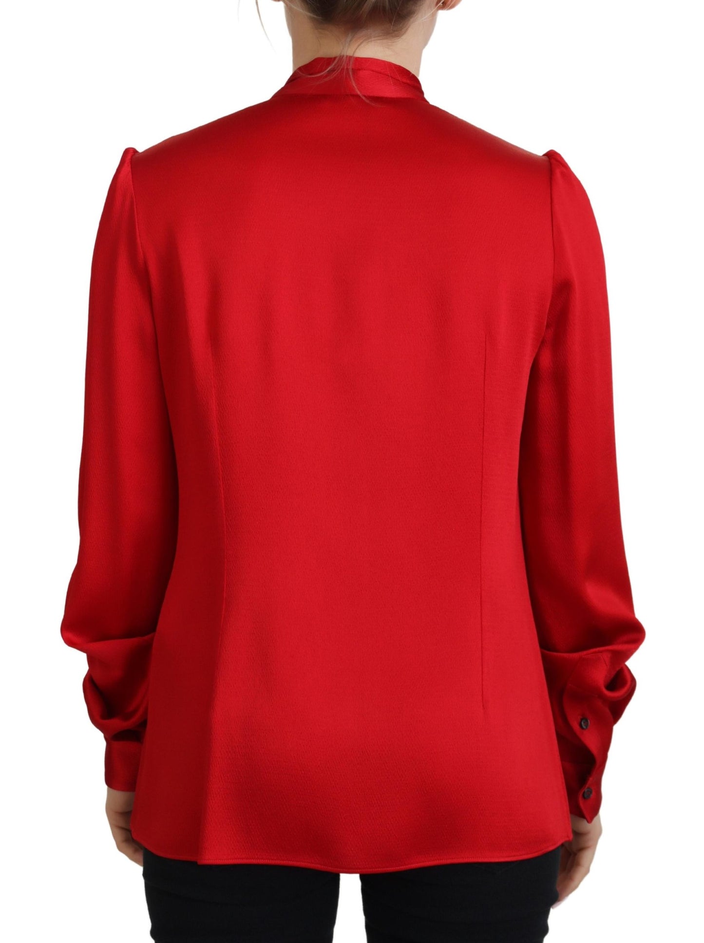 Dolce & Gabbana Elegant Red Ascot Collar Blouse Dolce & Gabbana